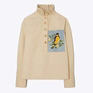 Tory Burch Cotton Poplin Needlepoint Pocket Shirt